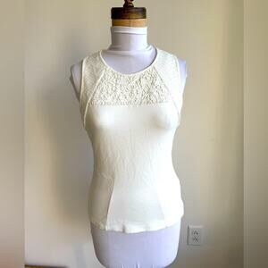 J. CREW IVORY FITTED SLEEVELESS TANK EMBELLISHED LACE PEPLUM XXS